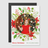 フェスティバルレッドポインセチアChristmas Photo Magnet Card (正面/裏面)