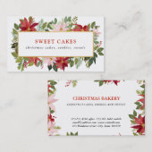 フェスティバルレッドポインセティアウォーターカラークリスマス 名刺 (正面/裏面)