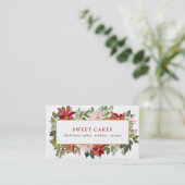 フェスティバルレッドポインセティアウォーターカラークリスマス 名刺 (スタンド正面)