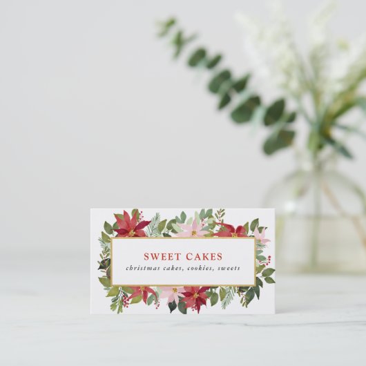 フェスティバルレッドポインセティアウォーターカラークリスマス  名刺 (スタンド正面)