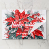 フェスティバルレッドポインセティアクリスマス紙ランチョンマット ペーパーパッド (折り畳み)