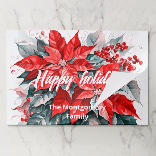 フェスティバルレッドポインセティアクリスマス紙ランチョンマット ペーパーパッド (折り畳み)