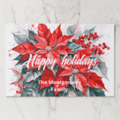 フェスティバルレッドポインセティアクリスマス紙ランチョンマット ペーパーパッド (正面)