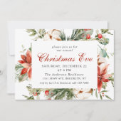 フェスティバルレッドポインセティアホリデークリスマスイブパーティー 招待状 (正面)