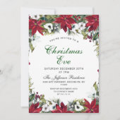 フェスティバルレッドポインセティアホリデークリスマスイブパーティー 招待状 (正面)