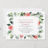 フェスティバルレッドポインセティアホリデークリスマスパーティー 招待状 (正面)