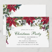 フェスティバルレッドポインセティアホリデークリスマスパーティー 招待状 (正面/裏面)