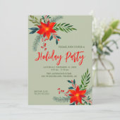 フェスティバルレッドポインセティアホリデーパーティーウォーター色 招待状 (スタンド正面)
