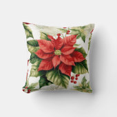 フェスティバルレッドポインセティアホリーベリークリスマス クッション (正面)