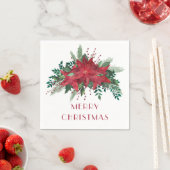 フェスティバルレッドポインセティシアメリークリスマス スタンダードカクテルナプキン (インサイチュ)