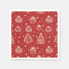 フェスティバルレッドミニマルホリデークリスマスクッキー スタンダードカクテルナプキン