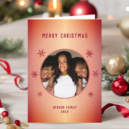 フェスティバルレッドメタリックスノーフレーク写真クリスマス シーズンカード