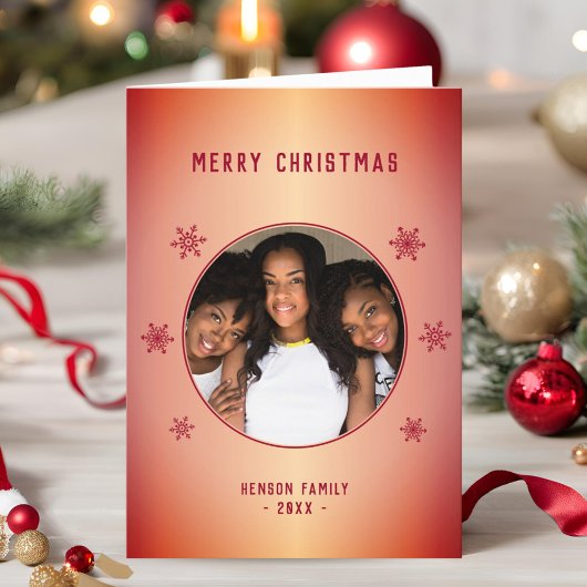 フェスティバルレッドメタリックスノーフレーク写真クリスマス シーズンカード