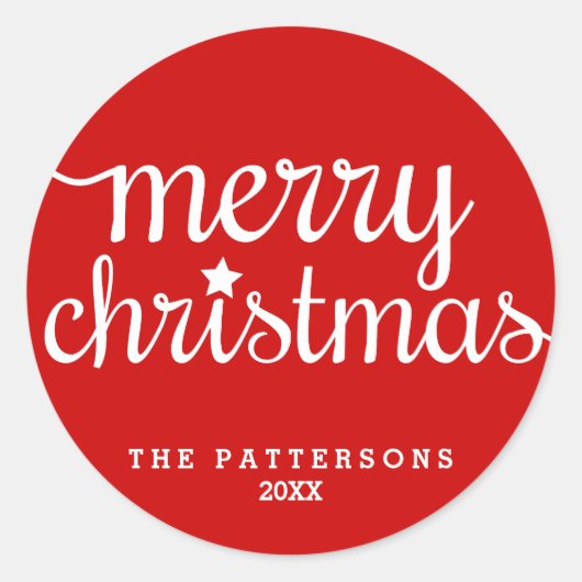 フェスティバルレッドラウンドメリークリスマスステッカー ラウンドシール (正面)