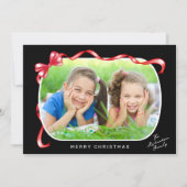 フェスティバルレッドリボンと弓の曲がった写真クリスマス シーズンカード (正面)