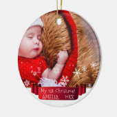 フェスティバルレッドリボンベビーの初めてのクリスマス写真 セラミックオーナメント (左)
