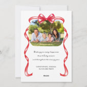 フェスティバルレッドリボンボウ曲線2写真クリスマス シーズンカード (裏面)