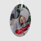 フェスティバルレッドリボン写真クリスマスキープサケ オーナメント (正面)