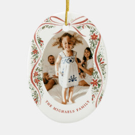 フェスティバルレッドリボン（ポインセチアと緑） セラミックオーナメント