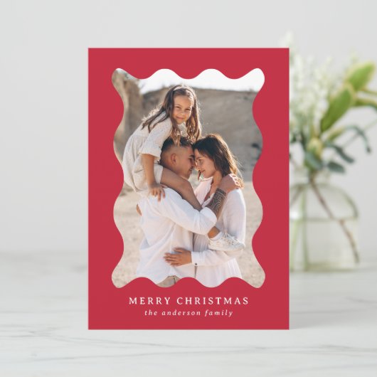 フェスティバルレッドレトロフレームメリークリスマスフォト シーズンカード (スタンド正面)