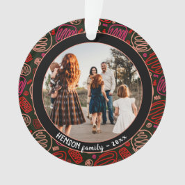 フェスティバルレッドワンラインアートクリスマスファミリーフォト オーナメント