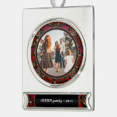 フェスティバルレッドワンラインアートクリスマスファミリーフォト シルバープレートバナーオーナメント (左)