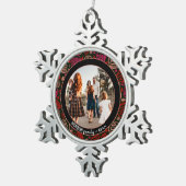 フェスティバルレッドワンラインアートクリスマスファミリーフォト スノーフレークピューターオーナメント (右)