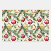 フェスティバルレッドヴィンテージクリスマスオーナメント ラッピングペーパーシート (正面3)