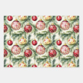 フェスティバルレッドヴィンテージクリスマスオーナメント ラッピングペーパーシート (正面2)