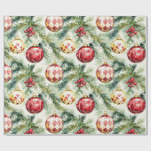 フェスティバルレッドヴィンテージクリスマスオーナメント ラッピングペーパー (フラット)