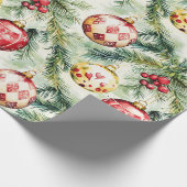 フェスティバルレッドヴィンテージクリスマスオーナメント ラッピングペーパー (角)