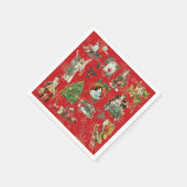 フェスティバルレッドヴィンテージレトロクリスマス スタンダードカクテルナプキン (角)