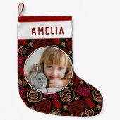 フェスティバルレッド単線アートパターンフォト スモールクリスマスストッキング (正面)