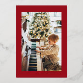 フェスティバルレッド背景スクリプト名クリスマスフォト 箔シーズンカード (裏面)