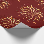 フェスティバルレッド金ゴールドスター花火のクリエレガントスマス ラッピングペーパー (角)