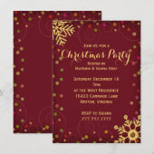 フェスティバルレッド金ゴールドスノーフレークスクリスマスパーティー 招待状 (正面/裏面)