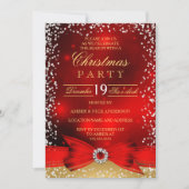 フェスティバルレッド金ゴールドボウクリスマスパーティの招待状 招待状 (正面)