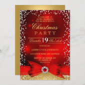フェスティバルレッド金ゴールドボウクリスマスパーティの招待状 招待状 (正面/裏面)