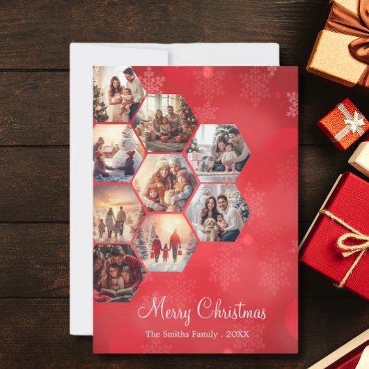 フェスティバルレッド9フォトコラージョスモダンクリスマス シーズンカード