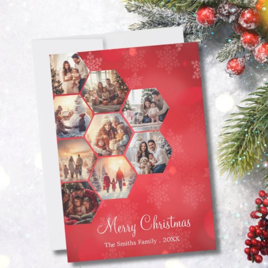 フェスティバルレッド9フォトコラージョスモダンクリスマス シーズンカード