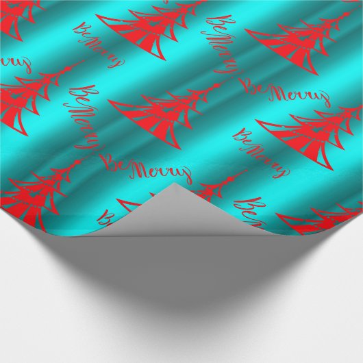 フェスティバルレッド&アクアビーメリークリスマス ラッピングペーパー (角)