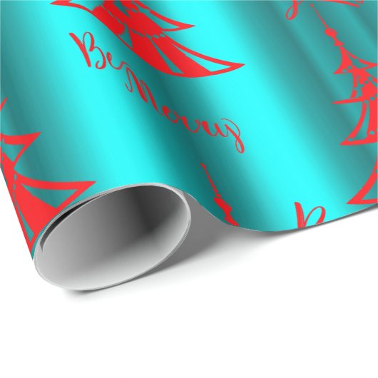 フェスティバルレッド&アクアビーメリークリスマス ラッピングペーパー (ロールコーナー)