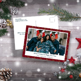 フェスティバルレッド&グリーンのクリスマス挨拶と写真 シーズンポストカード
