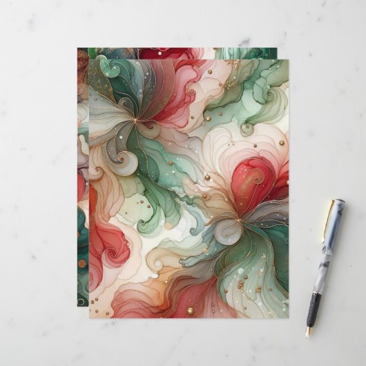 フェスティバルレッド&グリーンアルコールインクスクラップブック紙 (正面/裏面インサイチュ)