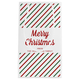 フェスティバルレッド&グリーンストライプクリスマス スモールペーパーバッグ
