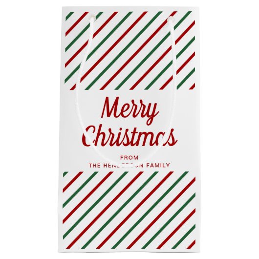 フェスティバルレッド&グリーンストライプクリスマス スモールペーパーバッグ (正面)