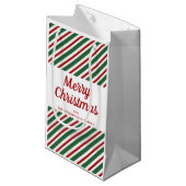フェスティバルレッド&グリーンパターンメリークリスマス スモールペーパーバッグ (正面アングル)