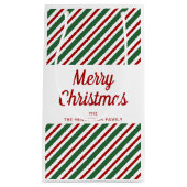 フェスティバルレッド&グリーンパターンメリークリスマス スモールペーパーバッグ (正面)