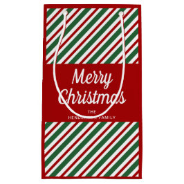 フェスティバルレッド&グリーンパターンメリークリスマス スモールペーパーバッグ
