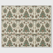 フェスティバルレッド&グリーンフォークアートクリスマス ラッピングペーパー (フラット)